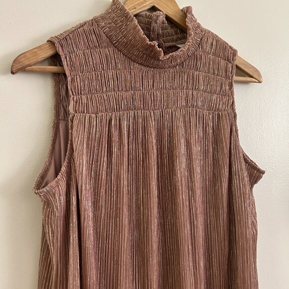 Women's Nine West Mauve Pink and Gold Mockneck Shift Ribbed Dress - Small - Picture 6 of 7
